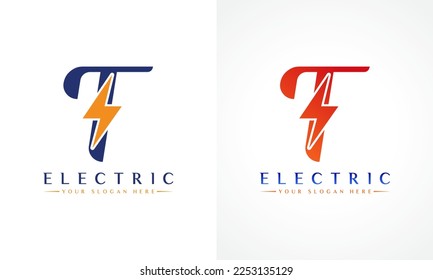 T Letter Logo With Lightning Thunder Bolt Vector Design. Electric Bolt Letter T Logo Vector Illustration.
