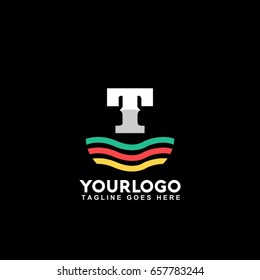 T letter logo with line juice splash, waves and drops. Vector design template elements for your application or corporate identity.