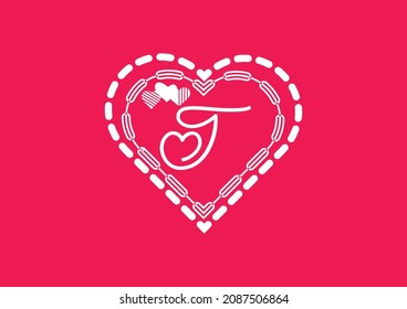 T letter logo with love icon, valentines day design template