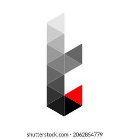 T letter logo. Lowercase polygon Style Geometric Colorful Alphabet Font Logo Vector. mosaic logo icon design template elements. With black,white and red colour contrast.  
