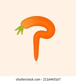 T letter logo made of carrot. Vector hand made organic vegatable font. Useful for vegatable logo, ecology and organic elements, vegan identity etc.