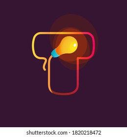 T letter logo made of light bulb and power cable. Designed for electricity advertising, creative idea poster, technology identity, etc.