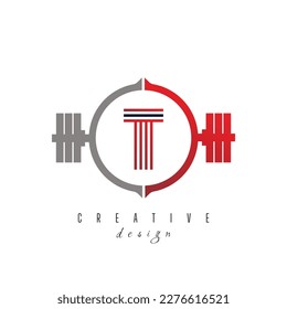 T letter logo with Modern and creative gym logo. Gym letter logo with red color gradient