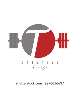 T letter logo with Modern and creative gym logo. Gym letter logo with red color gradient