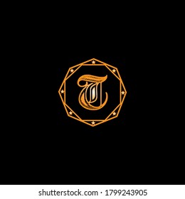 Diseño monograma del logotipo de la letra T sobre fondo negro.Logo de la letra T para diseño de moda