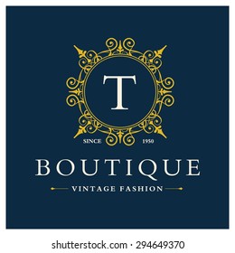 T Letter logo, Monogram design elements, line art logo design. Beautiful Boutique Logo Designs, Business sign, Restaurant, Royalty, Cafe, Hotel, Heraldic, Jewelry, Fashion, Wine. Vector illustration