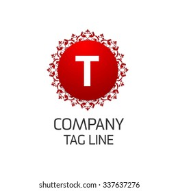 T Letter logo, Monogram design elements, Floral art Vintage logo design. Beautiful Boutique Logo Designs, Business sign, Restaurant, Royalty, Cafe, Hotel, Heraldic, Jewelry, Red Vector logo