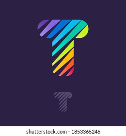 T letter logo with multicolor diagonal lines. Fast speed vector template for your sport team identity, dynamic packaging, technology posters, taxi design, and etc. 