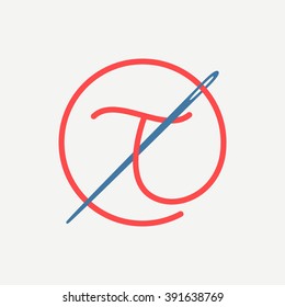 T letter logo with needle and thread. Font style, vector design template elements for your application or corporate identity.