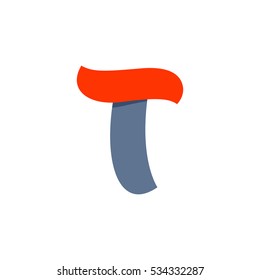 T letter logo with a red flag line. Fast speed vector script type.