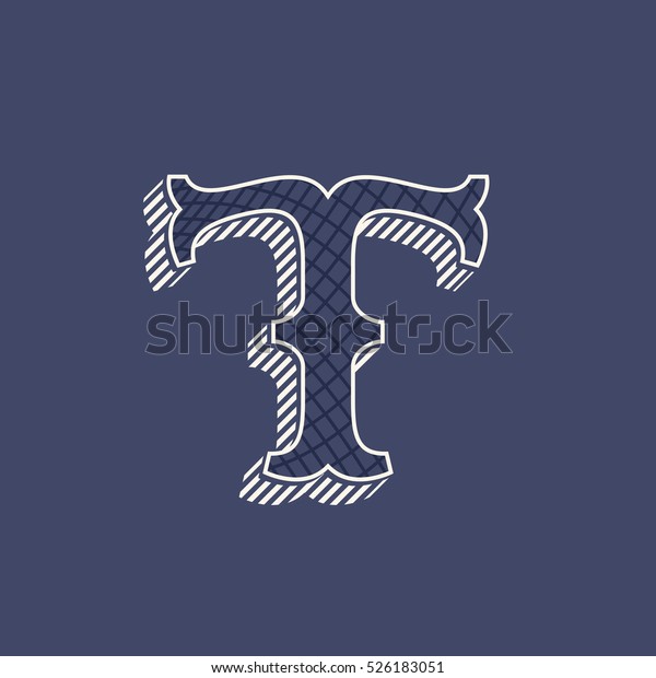 T\
letter logo in retro money style with line pattern and shadow. Slab\
serif type. Vintage vector font for labels and\
posters.