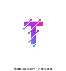T Letter Logo Science Technology. Connected Dots Letter Design Vector with Points.