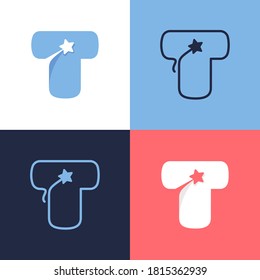 T letter logo set consisting of comet tail and negative space star icon. Perfect for energy company advertising, premium sign, success identity, etc.