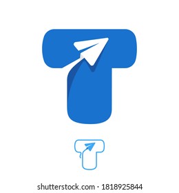 T letter logo set consisting of line and negative space paper plane icons. Designed for flight company advertising, travel sign, airways identity, etc.