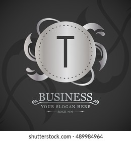 T Letter logo, Silver Monogram, line art logo design. Beautiful Boutique Logo Designs, Business sign, Restaurant, Royalty, Cafe, Hotel, Heraldic, Jewelry, Fashion, Wine. Vector illustration