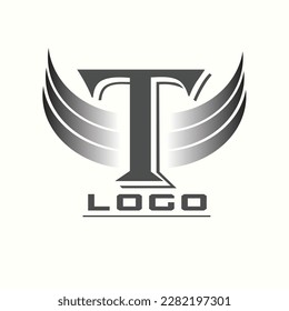 T-Brief-Logo. Silber-Flügel-Symbol. Silver E-Letter-Logo-Vorlage für Fluggesellschaften