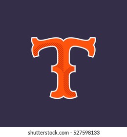 T letter logo. Simple and elegant font with diagonal line shadow. Vector vintage typography for your posters, club t-shirt, banner, etc.