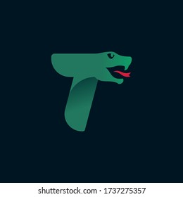 T letter logo with snake head silhouette. Vector font perfect for sport identity, danger posters and exotic company, etc.