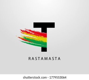 T Letter Logo With Splatter and Rasta Color. Letter T Reggae