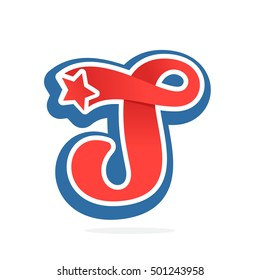 T Letter Logo With Star In Vintage Baseball Style. Sport Elements For Sportswear, Club, T-shirt, Banner, Card, Labels Or Posters.