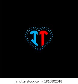 I T letter logo vector design on black color background. IT monogram