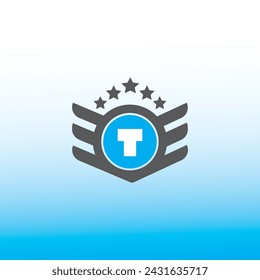 Diseño del vector del logotipo de la letra T sobre fondo azul y blanco del color del degradado. Diseño de logotipo e icono de letra T
