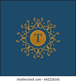 T letter logo. Vintage Frame for Luxury Logos, Restaurant, Hotel, Boutique or Business Identity. Royalty, Heraldic Design with Flourishes Elegant Design Elements Illustration.