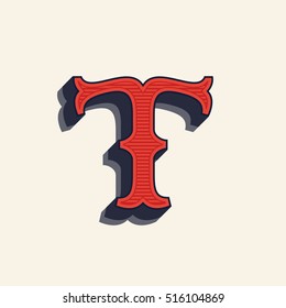 T letter logo in vintage western style. Vector font for labels, posters etc.