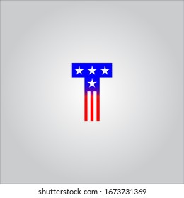 Logotipo de letra T con fondo blanco. Letra americana estilo bandera. Icono de letra roja.Diseño del logo de la carta.