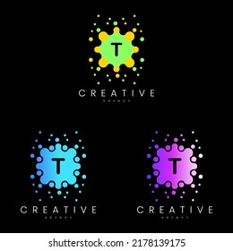 T Letter Logo.Letter T Vector Design with Dots.