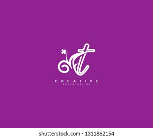 T Letter Lowercase with Modern Linear Feminine Floral Leaf Logo