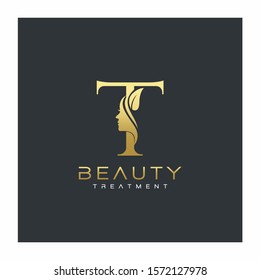 T Letter Luxury Beauty Face Logo Design Vector