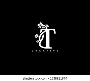 T letter luxury decorative flower ornament monogram logo