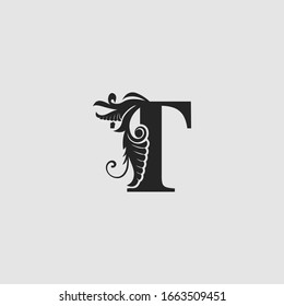 T Letter Luxury Logo Icon,  Monogram vector design concept abstract nature floral  letter with leaves
