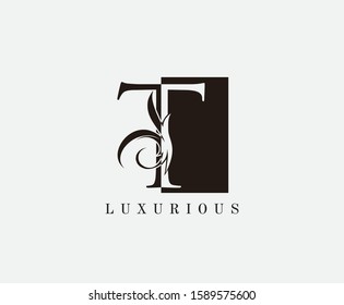 T Letter Luxury Vintage Logo. Black and White Minimalist T With Classy Leaves Shape design perfect for fashion, Jewelry, Beauty Salon, Cosmetics, Spa, Hotel and Restaurant Logo. 