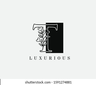 T Letter Luxury Vintage Logo. Minimalist T With Hand Drawn Leaves Shape design perfect for fashion, Jewelry, Beauty Salon, Cosmetics, Spa, Hotel and Restaurant Logo. 