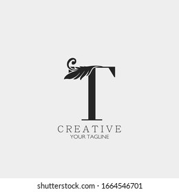 T Letter  Minimalist Initial Nature Tropical Leaf logo Icon, monogram vector design concept nature vintage luxury.