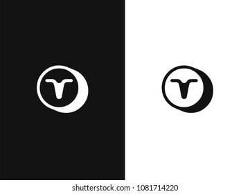 T letter. T monogram. Vector logo template in round shape. Black white version.