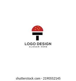 T letter with Mushroom shape Logo Design Vector Illustration