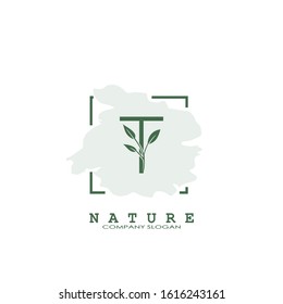 T Letter Nature Floral Logo icon. Abstract vector logo design concept naturally floral leaf with square line shape and letter for initial or business identity.