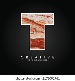 T Letra sobre textura de mármol inicial. Plantilla de diseño de emblema monocromático creativo. Símbolo gráfico de alfabeto para identidad empresarial de moda de lujo. Elemento Vector elegante