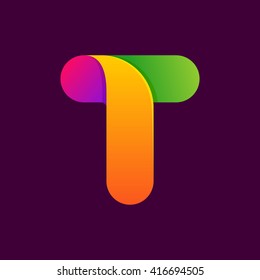 T letter one line colorful logo. Font style, vector design template elements for your application or corporate identity.