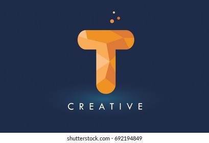 T Letter With Origami Triangles Logo. Creative Yellow Orange Origami Design Letters.
