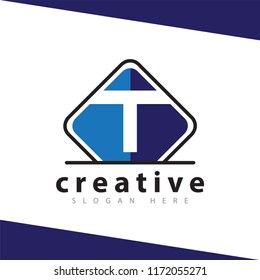 T Letter with plaque square logo icon vector template