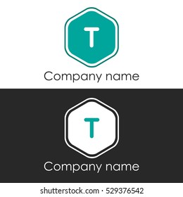 T letter round hexagon shape blue