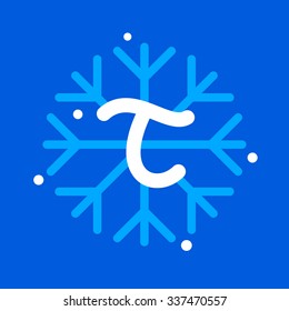 T letter with snowflake icon on the blue background. Design template elements for your application or corporate identity.