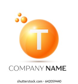 T Letter splash logo. Orange dots and circle bubble letter design on grey background. Vector Illustration