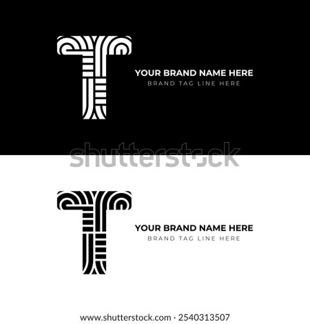 T letter stylish and modern logo design. Featuring the letter 'T' with clean, sharp lines and geometric precision.
