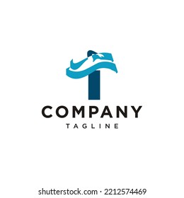 T Letter swimming logo with abstract man silhouette Vector logo icon vector Template