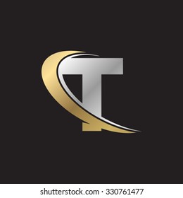 T letter swoosh golden logo 